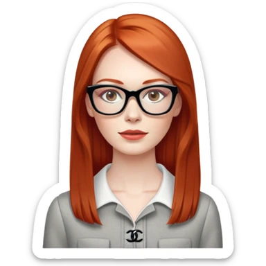 Red head long straight hair pale skin Chanel wearung glasses sticker