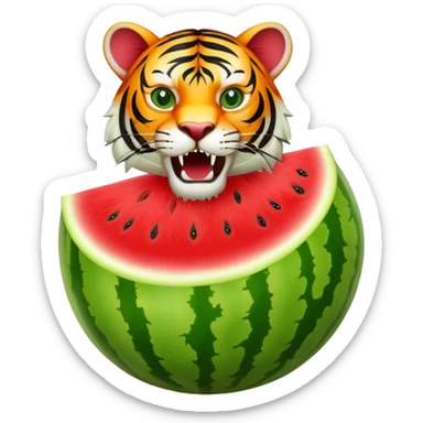 A watermelon fruit body with a fierce tiger head coming out of the top sticker