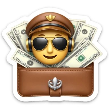 Aviator money emoji, wallet full of cash, casino vibe, premium 3D emoji style, clean, no background
 sticker