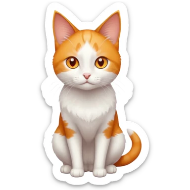 full body of tiny + skinny ginger and white cat with deep orange eyes and triangular shaped face sticker