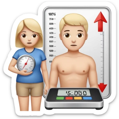 person looking at chart with weight scale and downward arrow sticker
