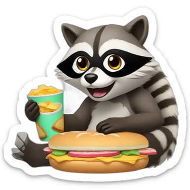 racoon eating a breakfast sandwich playing video games sticker