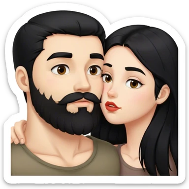 Uma menina de cabelo preto beijando o namorado forte com barba  sticker