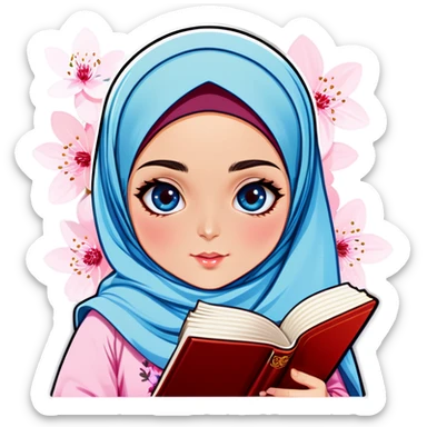 Turkish beautiful finish Konya girl blue eyes with hijab and cherry blossom dress have Quran  sticker