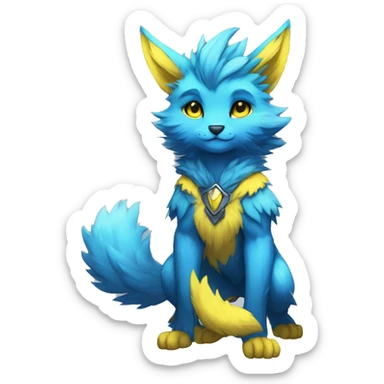 Anthro-Edgy-Cool-Blue-Yellow-Contrast-Colors-Fantasy-Fur-Sona-Chibi-Shiny-Fakémon-Hybrid full body sticker