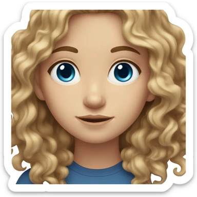 white girl with wavy/curly light brown hair and blue eyes sticker