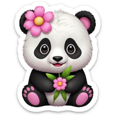 Panda with a pink flower  sticker