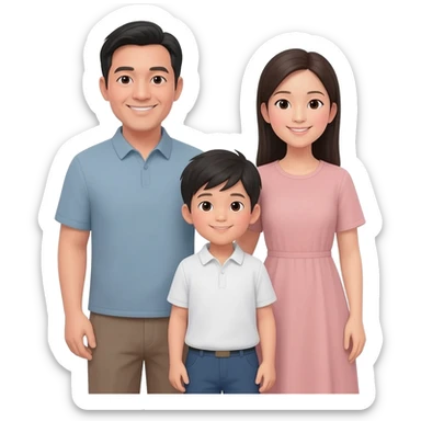 Asian family, one father and mother, older sister and younger brother. sticker