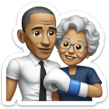 Barack Obama boxing with grandma sticker