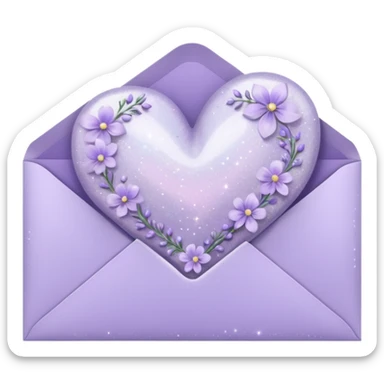 a closed pastel lavender floral heart shiny sparkly glittery aesthetic romantic vintage envelope  sticker