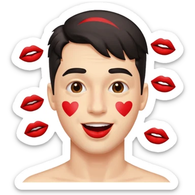 A guy with kiss mark all over his face acting crazy sticker