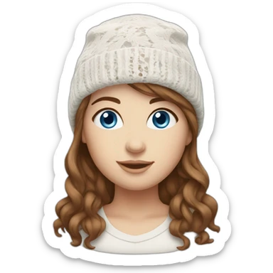 White lace toque  female blue eyes brown hair sticker