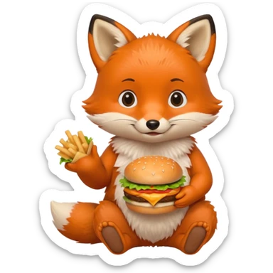 a sitting baby fox with a burger sticker