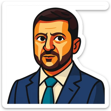 portrait of Vladimir Zelensky in a business suit, vibrant toon style, no background sticker