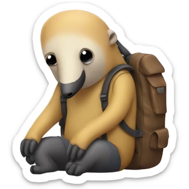 sad anteater with a backpack on  sticker