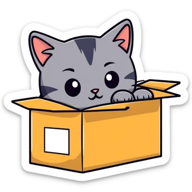 curious cat peeking from a box cartoon style sticker