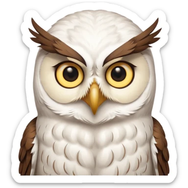 white olw half body, 45 degree lean head, questionning sticker