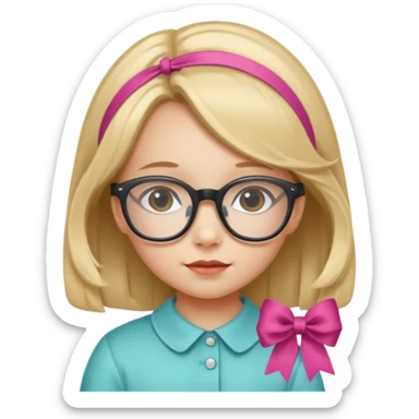 little girl with ribbon hairclip, wearing glasses sticker