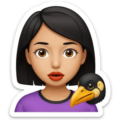 Niña con pelo corto negro con un pico en la boca  sticker