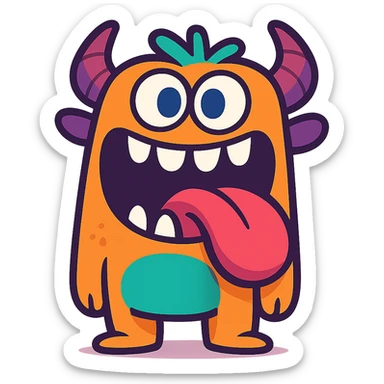 goofy creature with oversized mouth, big teeth, and tongue, cute style, vibrant colors, bold lines sticker