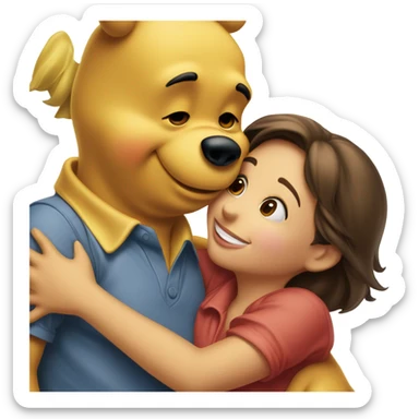 Pretty brunette getting kiss from Winnie the Pooh  sticker