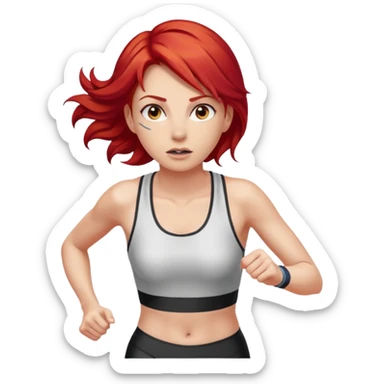 woman with red hair crossing a finish line sticker