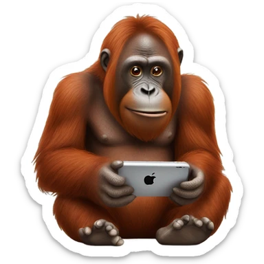 Orangutan playing on iPhone  sticker