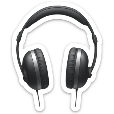 A pair of headset headphones with cable hanging.  sticker