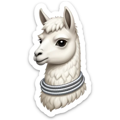 white llama with a long steel resilient coil around the neck sticker