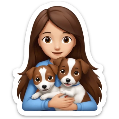 a girl and her dog, one little jack russell coloured dark brown and white. She hugs it. She has long hair.  sticker
