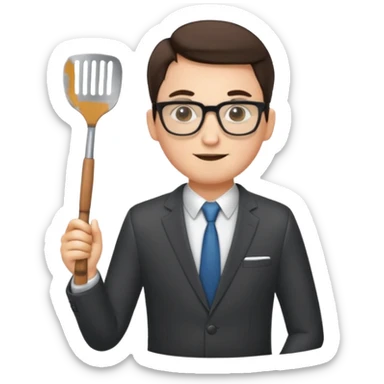 man with glasses wearing a suit and holding a spatula - full size sticker