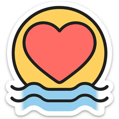 glowing heart with calm waves and gentle colors, color outline icon sticker