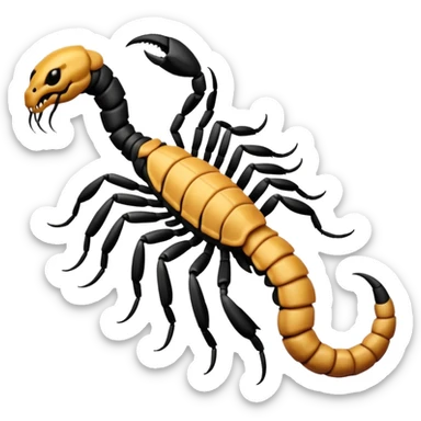 A 3D cartoon scorpion tattoo on a forearm, black ink, detailed stinger and claws, soft lighting, Memoji-style realism. sticker