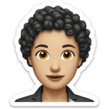 alyson our boss with dark curly hair sticker