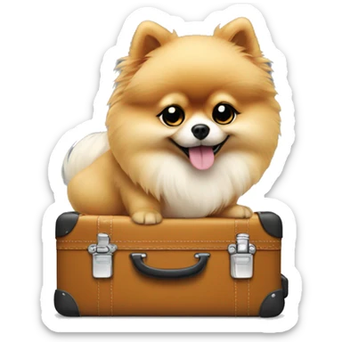 Sitting small Pomeranian dog suitcase with suitcase  sticker