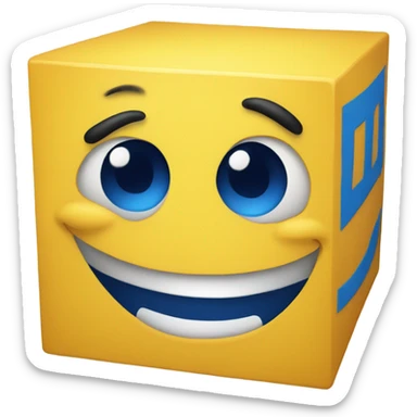 Yellow cube with a blue line mouth sticker