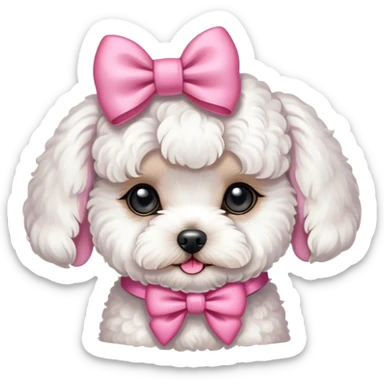 white maltipoo with pink bow on the head sticker