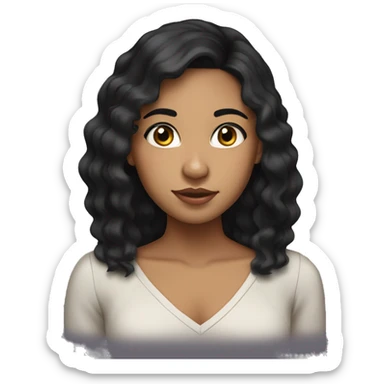 A teen Latina girl with straight to wavy black hair and black eyes, pretty, mixed race skin sticker