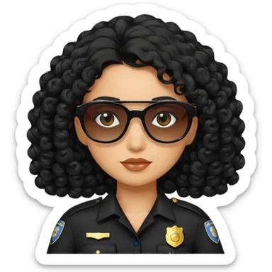 woman police wearing black dress with sun glasses curly hair sticker