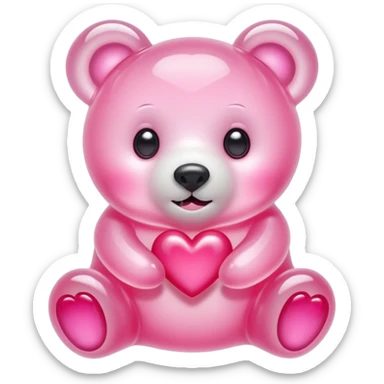 White jelly bear in the shape of a [unclear] with large pink heart-shaped eyes sticker