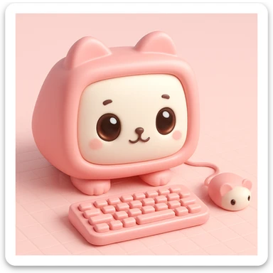 3D iOS style emoji of a cat-shaped computer with a pink color scheme, mimicking the colors and composition of the reference image. sticker