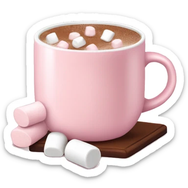 Light Pink mug of hot chocolate with marshmallows  sticker
