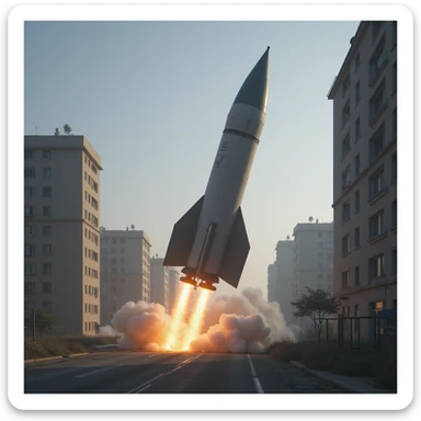 realistic ballistic missile, Photorealism, in an urban landscape sticker