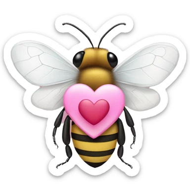 a bee and a white butterfly with a pink heart in between them sticker