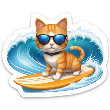 cat with sunglasses surfing a wave sticker