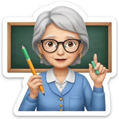 woman teacher, old, wearing glasses, hold chalk on hand sticker