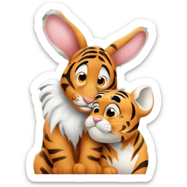 bunny kissing tiger sticker
