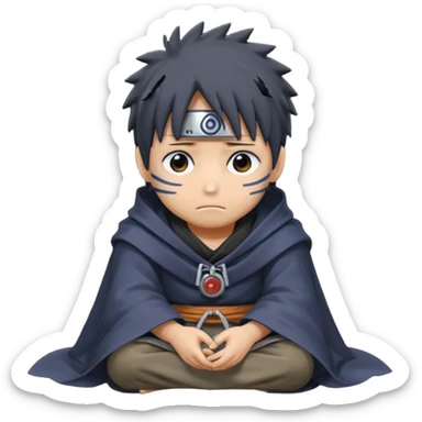 Obito Uchiha where he sits on a stone and sticker