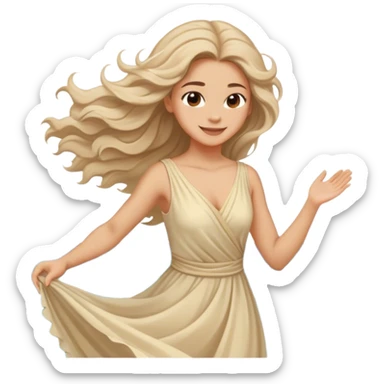 Girl in a flowing dress by the ocean, wind in her hair, a serene and confident smile with beautiful finish. sticker