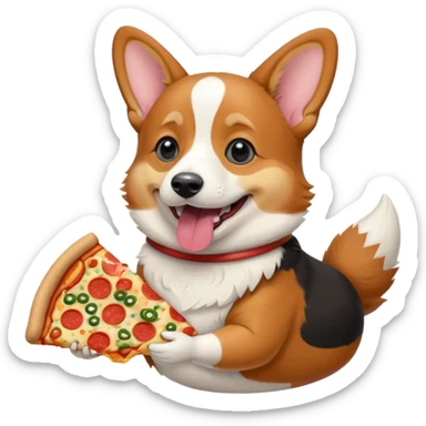 black tri-color corgi eating pizza sticker